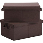 HOONEX Linen Foldable Storage Bins with Lids, 2 Pack, Storage Boxes with Carrying Handles and Sturdy Heavy Cardboard, 16.5" L x 11.8" W x 7.5" H for Shoes, Clothes, Brown - color: Brown