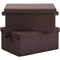HOONEX Linen Foldable Storage Bins with Lids, 2 Pack, Storage Boxes with Carrying Handles and Sturdy Heavy Cardboard, 16.5" L x 11.8" W x 7.5" H for Shoes, Clothes, Brown - color: Brown