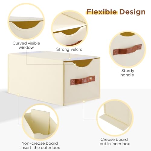 4 Pack Stackable Storage Drawers, Fabric Closet Organizers and Storage with Handles and Clear Window, Pull-Out Clothes Storage Bins with Drawer for Closet, Bedroom, Living Room, Under Bed, Beige - color: Beige, size: 4 Pack