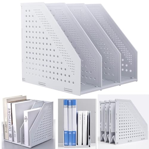 Marte Vanci Collapsible 3 Compartment Magazine Holder Desktop Adjustable Sturdy File Dividers Document Cabinet Rack Display (Light Gray 3 Compartment) - color: Light Gray 3 Compartments