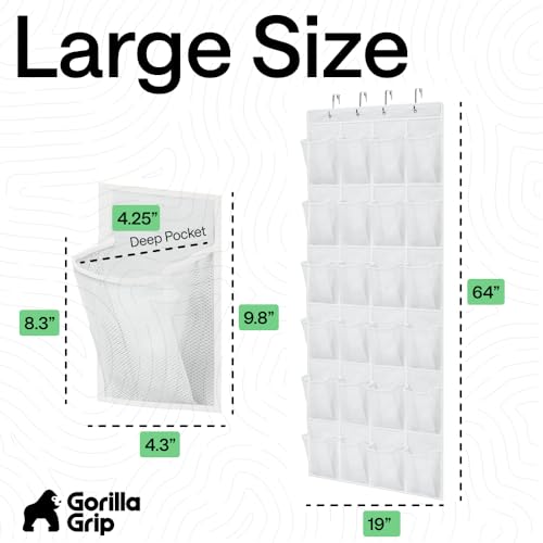 GORILLA GRIP Over the Door Shoe Organizer, 24 Large Breathable Mesh Pockets, Space Saving Hanging Storage Holder, Closet Rack Hanger Holds Up to 40 lbs, Hangs on Closets for Shoes, Accessories, White - color: White, size: 24 Pockets/4 Hooks