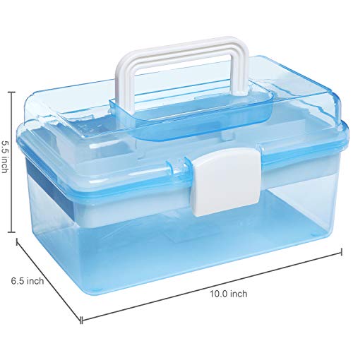 MyGift 10 Inch Plastic Storage Box with Removable Tray, Blue Craft Organizer and Art Storage Box, Multipurpose Storage Container for Tools, Playdoh, Bead, Sewing, Medicine, Tackle, Art Supply