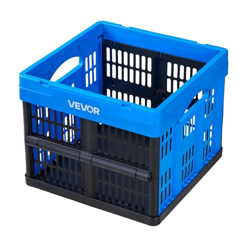 VEVOR Plastic Collapsible Storage Bins, 25L 3 Packs, Stackable Folding Storage Crates with Handles, Holds 22 lbs Per Bin, Foldable Heavy Duty Containers, Space-Saving Baskets, for Home Organizing - size: 25L-Blue-3PC