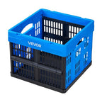 VEVOR Plastic Collapsible Storage Bins, 25L 3 Packs, Stackable Folding Storage Crates with Handles, Holds 22 lbs Per Bin, Foldable Heavy Duty Containers, Space-Saving Baskets, for Home Organizing - size: 25L-Blue-3PC