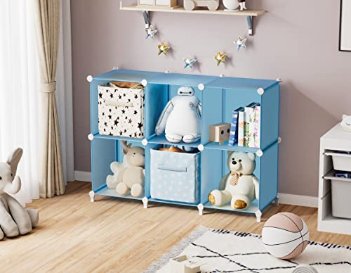 Portable Closet 6 Cube Closet Organizer and Storage Shelf Bookcase with Metal Hammer, Organizer Cabinet for Kids, Bedroom, Bathroom - color: Blue, size: 11.8 x 11.8 x 11.8 Inch
