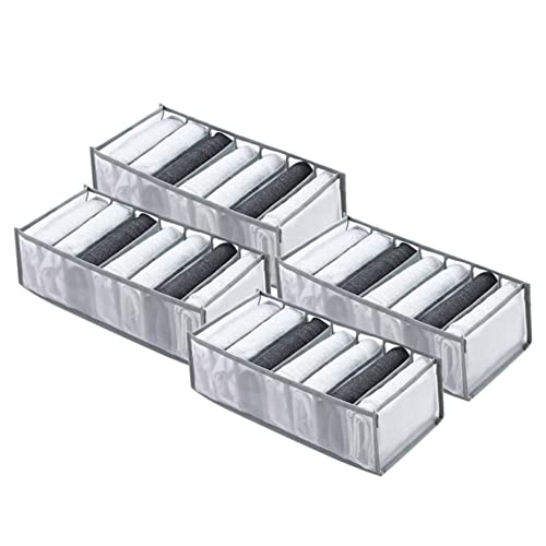 Wardrobe Clothes Organizer 7 Grids Portable Closet Organizer Mesh Separation Storage Box Foldable Closet Drawer Organizer for Underwear Socks Scarves Leggings (Grey, 4 Leggings Grid) - size: 4 Leggings Grid