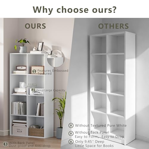 VDNEND Wooden Storage Organizer with Closed Back Panel, 11in Cube Shelf Opening, Bookshelf, Display Shelf,Closet Cabinet for Home and Office (Embossed White, 8-Cube 47.8L*9.45W*24.09H) - color: Embossed White, size: 8-Cube 47.8L*9.45W*24.09H