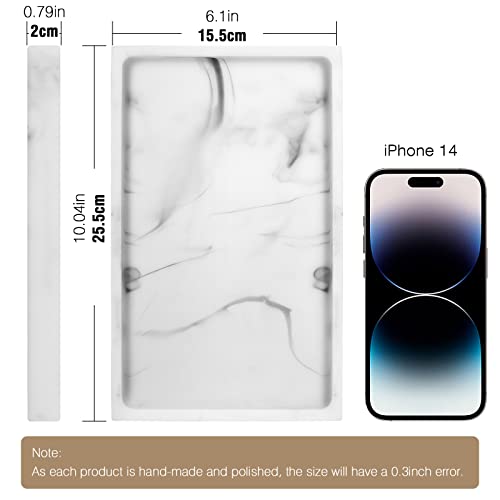 Luxspire Bathroom Vanity Tray, Resin Dresser Jewelry Ring Dish Tank Storage Kitchen Sink Countertop Organizer Plate Holder for Perfume Candles Soap Towel Plant Bathroom Accessories, M, White Marble - color: Marble White, style: M