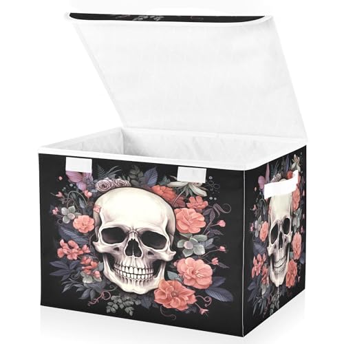 xigua Skull Storage Bins with Lids and Carrying Handle,Foldable Storage Boxes Organizer Containers Baskets Cube with Cover for Home Bedroom Closet Office - color: Skull