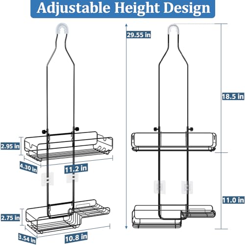 Skyapex Hanging Shower Caddy Bathroom Organizer - Over The Shower Head Adjustable Rack for Tall Showerheads, Extra Large Storage Shelf with Soap Holder for Big Shampoo Bottles - color: Black - 2 Tier