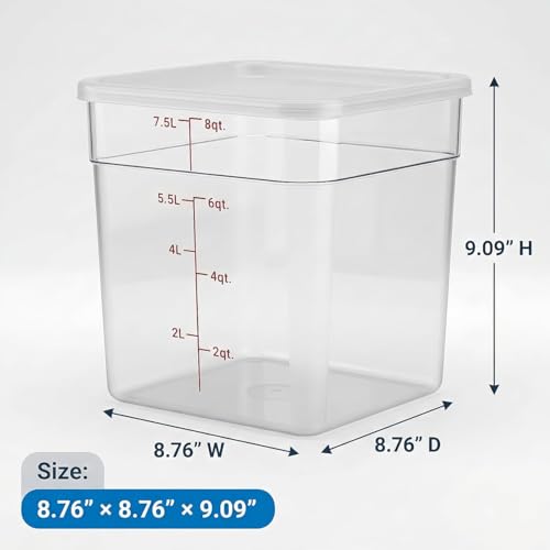 2 Pack Dough Proofing Containers with Lids, 8Qt Clear Polypropylene Food Storage Bucket, BPA-Free Commercial Grade Stackable Container for Kitchen Restaurant Dough Proofing, Marinating, XL