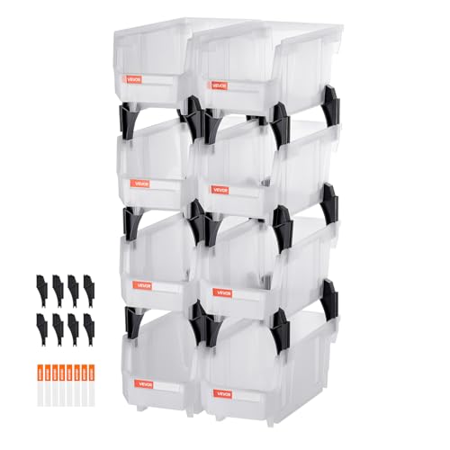 VEVOR Plastic Stackable Storage Bins, 10.9 x 5.5 x 5.1 inch (8 Pack), Plastic Containers for Organizing & Storage Bins for Closet, Garage, Small Parts, Office Supplies, Other Accessories, Transparent - color: Clear, size: 5L