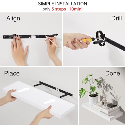 BAYKA Floating Shelves White, 22.5 inch Rustic Wood Wall Mounted Shelves for Bathroom, Bedroom, Living Room, Kitchen & Office, Hanging Shelf Deocr Display with 22 lbs Capacity, Set of 2 - color: C. White - Modern Minimalist Style, size: 22.5inches