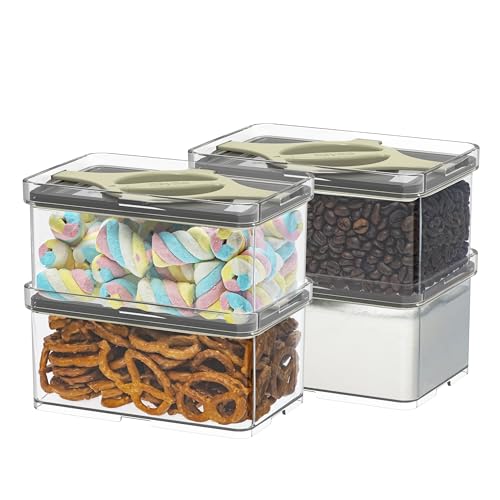 4-Pack Small Pantry Containers, 0.8 QT/0.76 L Clear SAN Food Storage Canisters with Twist-Lock Lids, Stackable for Sugar, Tea Bags, Seasoning, Nuts, Snacks(Sand) - color: Sand
