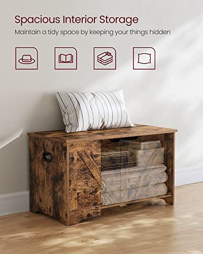 VASAGLE Storage Chest, Storage Trunk with 2 Safety Hinges, Storage Bench, Shoe Bench, Farmhouse Style, 15.7 x 31.5 x 18.1 Inches, for Entryway, Bedroom, Living Room, Rustic Brown ULSB062T01 - color: Rustic Brown, size: 31.5"W x 18.1"H, style: Farmhouse