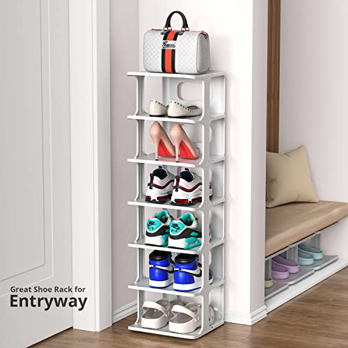 ZOINLIY Stackable Shoe Organizer for Closet, Small Shoe Rack for Entryway, Bedroom, Dorm Rooms, Free Standing Shoe Shelf, Plastic Shoe Cubby for Small Space, Grey Space Saver Shoe Holder - size: 4 Tiers, 2 Columns