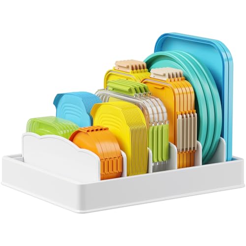 Lifewit Kitchen Cabinet Organizer for Food Contanier Lid, Lid Holder with 6 Adjustable Dividers & 7 Sections for Pantry Organizers and Storage, Home Drawer Organization, Large, 13" x 10" - size: Large(13" x 10")