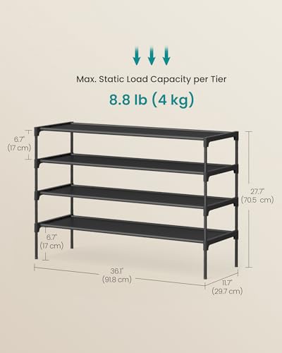 SONGMICS Shoe Rack, 4-Tier Shoe Storage Organizer, Space-Saving, 11.7 x 36.1 x 27.7 Inches, Entryway, Metal Frame, Non-Woven Fabric Shelves, Ink Black ULSH034BH01 - color: Ink Black, size: 4 Tiers (36.1"W)