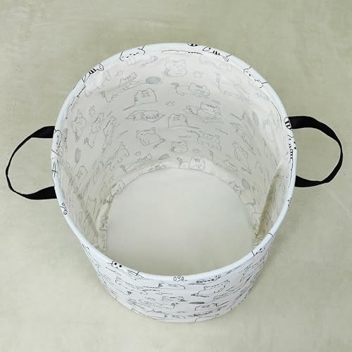 LANGYASHAN Laundry Basket Canvas Fabric Collapsible Organizer Basket for Storage Bin Toy Bins Gift Baskets Bedroom Clothes Children Nursery Hamper (Cat) - color: Round Cat