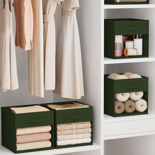 DIMJ Cube Bins, 12.2-Inch Storage Bins Cubes with Window, 6 Packs Collapsible Storage Bins with Handles, Closet Storage Baskets for Organizing Living Room, Office, 6 Pack,Green - color: Green, size: 12.2 Inch.- 6 Pack