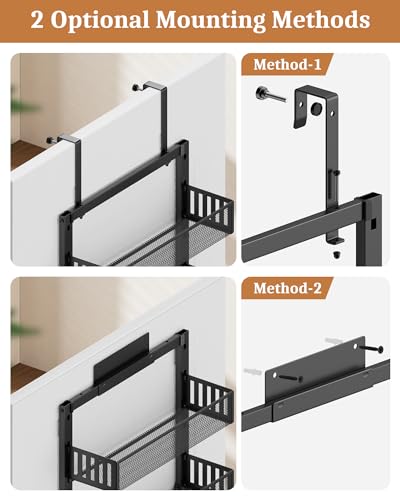 POKIPO 8-Tier Over the Door Pantry Organizer, Large Metal Door Spice Rack with Adjustable Basket, 2 in 1 Wall Mount or Hanging Heavy-Duty Pantry Door Storage Shelf for Kitchen and Bathroom, Black - color: Black