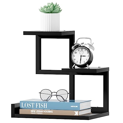 Gannyfer Desk Shelf Organizer - Wood Desktop Shelf, Freestanding Desk Hutch Office Decor, 3 Tier Storage Display Rack, Small Bookshelf with Metal Frame for Books/Plants/Toys (Black) - color: Black