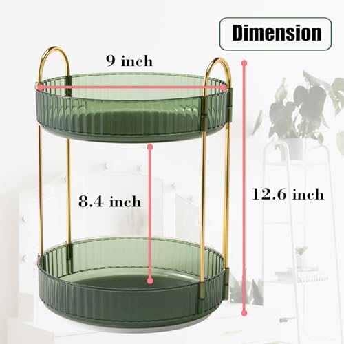 Rotating Makeup Organizer Countertop 2 Tier Lazy Susan Trays Clear Skincare Perfume Storage for Bathroom Counter Vanity, Green Gold - color: Green, size: 2 Tier