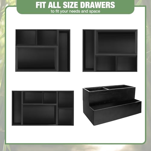 Bamboo Drawer Organizer,5 PCS Black Silverware Tray&Desk Organizers and Storage,Cabinet Divider With Removable Bathroom Organization for Kitchen,Utensils,Junk,Office,Makeup - color: Black, size: 5PCS