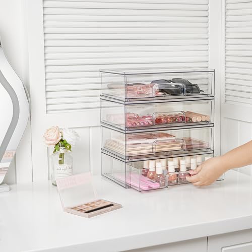 Vtopmart 12.1''W Clear Stackable Storage Drawers,3 Pack Acrylic Plastic Organizers Bins for Makeup Palettes, Cosmetics, and Beauty Supplies,Ideal for Vanity, Bathroom,Cabinet,Desk Organization - style: 3pack Wide