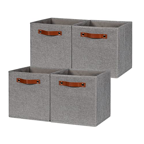 HNZIGE Shelf Storage Cubes Bins for Organizing, Set of 4, Cabby Fabric Cube 11x11 Closet Organizer with Handles (Gray) - color: Gray, size: 11"x11"x11"-4pack