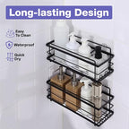 KINCMAX Iron Shower Caddies - Self Adhesive Bathroom Shelves for Showers - Wall Organizer Shampoo Holder Shelf - Peel and Stick On Caddy Bath Tub Rack - Pack of 2 Holders - Black - style: 2-Pc Caddies - Straight, Black