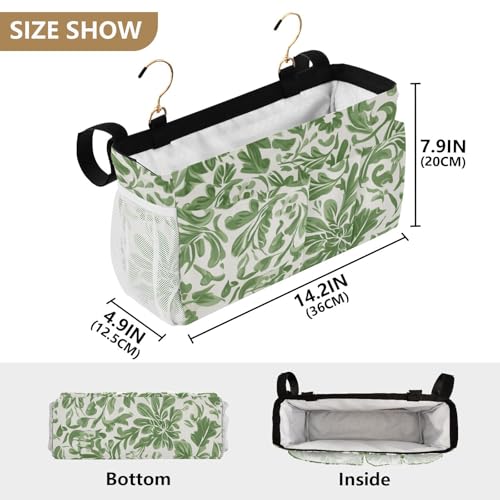Bedside Caddy Metal Frame Hanging Organizer Bunk Bed Dorm Accessories Hook And Loop Storage Bag Large Pockets Green Vintage Flower Bohemian - color: Green Vintage Flower Bohemian