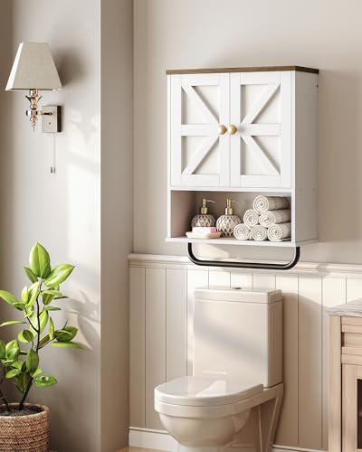 CHOEZON Bathroom Wall Cabinet, Medicine Cabinet with Open Partition and Towel Bar, Rustic Storage Cabinet with Open and Hidden Storage Space, for Bathroom, Living Room, Kitchen, White and Walnut - color: White and Walnut, size: 7.1"D x 18.9"W x 24.8"H
