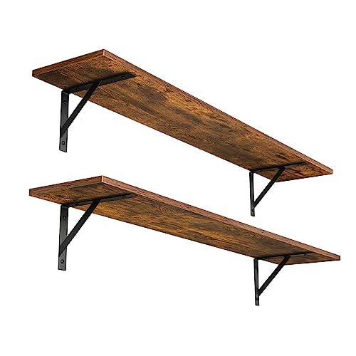 DINZI LVJ Long Wall Shelves, 39.4Inch Wall Mounted Shelves Set of 2, Easy-to-Install, Wall Storage Ledges with Sturdy Metal Brackets for Living Room, Bathroom, Bedroom, Kitchen, Rustic Brown - color: Rustic Brown, size: 39.4 Inch