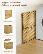 Greenstell Laundry Hamper with Lid, 125L Laundry Basket with 2 Removable Liner Bags & 2 Mesh Bags, Handwoven Synthetic Rattan Clothes Hamper for Clothes, Toys in Bathroom, Bedroom, Foldable, Natural - color: Natural, size: 125L (25.6 x 13.0 x 23.6 inches)