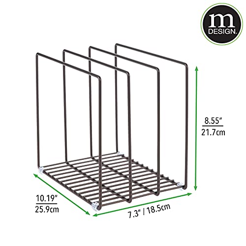 mDesign Steel Storage Tray Organizer Rack for Kitchen Cabinet - Divided Holder with 3 Slots for Skillets, Frying Pan, Pot Lids, Cutting Board, Baking Sheets - Concerto Collection - Bronze - color: Bronze, size: 10.2 x 7.3 x 8.6