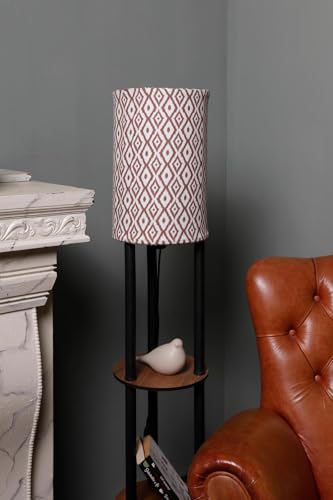 Floor Lamp with Shelves for Living Room, Shelf Floor Lamp, Corner Display Standing Column Lamp Etagere Organizer Tower Nightstand with White Linen Shade for Bedroom, Office (Walnut White Model)