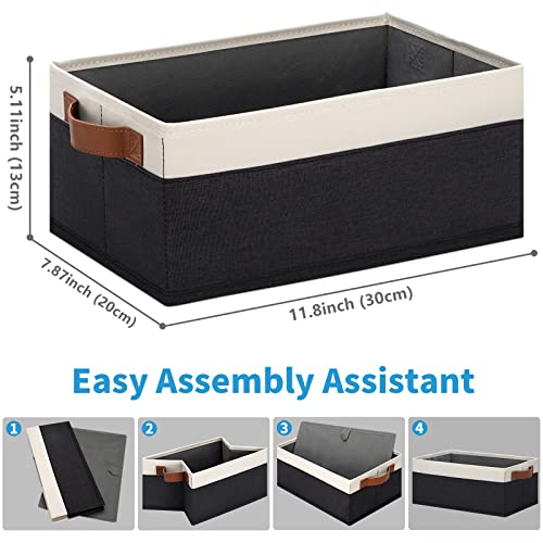 GhvyenntteS Storage Baskets for Organizing, Fabric Storage Bins with Leather H&les, Foldable Rectangular Storage Baskets for Shelves, Closets, Home, Office(Black/White, 6 Pack)11.8X7.9X5.1 in - color: Black&White, size: Small-11.8"x 7.87"x 5.11"-6pcs