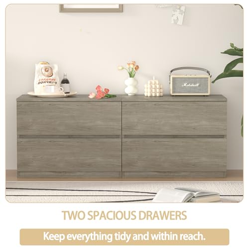 2 Drawer Small Dresser, Low Gray Dressers for Closet, Bedroom Wood Short Nightstands, Bedside Table Storage Cabinet for Home Office, Hallway, Kitchen, Grey Oak - color: Grey Oak, size: 13.4"D x 23.6"W x 18"H (2 Drawers)