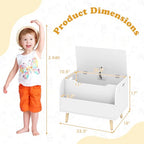Costzon Kids Wooden Toy Box w/Front Bookshelf, Toy Storage Organizer w/ 4 Solid Wood Legs, Flip-top Lid, Safety Hinge & Cut-Out Handle, Toy Chest for Kids Room, Playroom, Nursery & Classroom - color: White, style: With legs