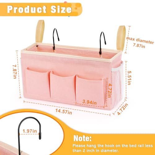 Lilithye Bedside Caddy Bedside Organizer Bedside Storage Caddy with Fixed Straps and Water Bottle Holder for Home College Dorm Bunk Bed Hospital Bed Crib Bed Rails (2pcs Pink) - color: 2pcs Pink