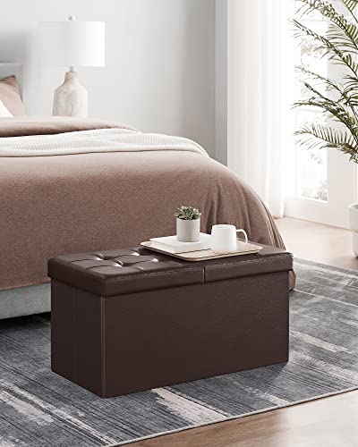 SONGMICS MAZIE Collection - 30 Inches Storage Ottoman Bench with Flipping Lid, Storage Chest Footstool, Load 660 lb, for Entryway, Living Room, Bedroom, Synthetic Leather, Brown ULSF45BR - color: Brown, size: 15"D x 30"W x 15"H
