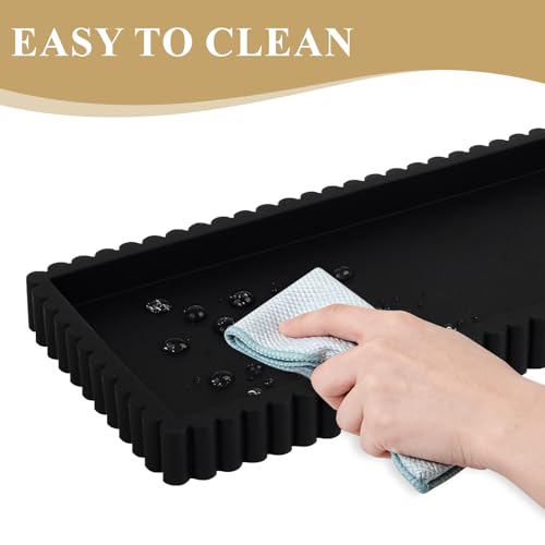 Silicone Bathroom Tray Small Vanity Organizer Rectangle Sink Caddy Sponge Holder Kitchen Counter Decor for Dish Soap, Perfume, Candle, Black - color: Black
