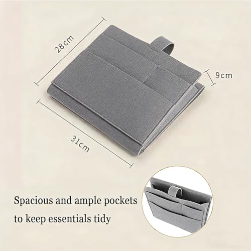 Felt Bedside Caddy, Large Bed Storage Organizer Hanging Bag Holder with Cord Slit,Magazine Book Phone and Remote Caddy for Bed Home Dorm Sofa,Bedside Pouch - color: Gray