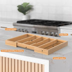 Bamboo Expandable Kitchen Drawer Organizer, 13" to 23" Adjustable Utensils and Cutlery Tray, Wood Drawer Organizer for Silverware Flatware