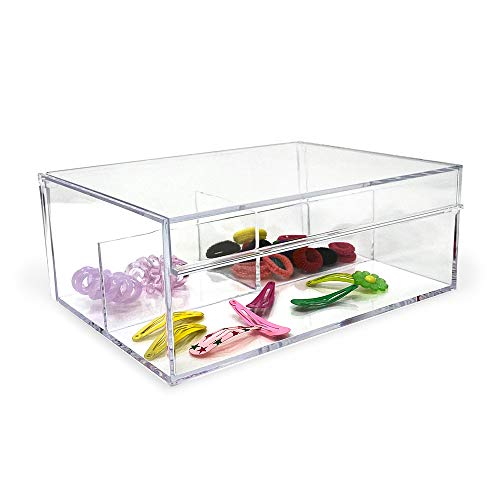Isaac Jacobs 3-Compartment Clear Acrylic Organizer with Lid (6.7" L x 8.6" W x 3.4" H), Multi-Sectional Tray, Storage Solution for Makeup, School & Office Supplies (1 Large, 2 Medium) - size: 1 Large, 2 Medium