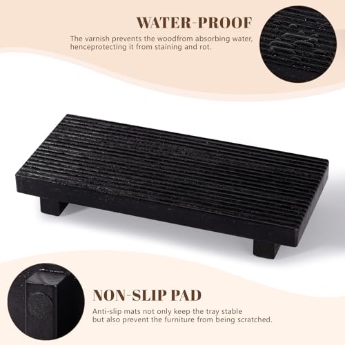 Bathroom Tray Farmhouse Decor Pedestal Stand Wood Riser Display Kitchen Accessories Soap Holder for Sink, Counter, Vanity,10 * 4.5 Black - color: Black, size: 10" x 4.5" x 1.6"