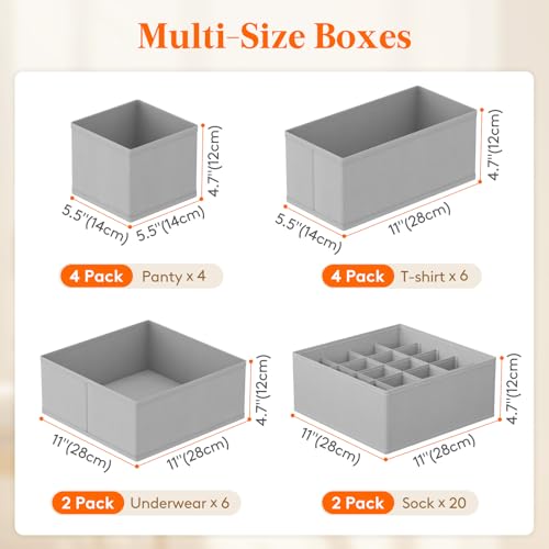 Lifewit Underwear Drawer Organizer for Closet 16 Pack, 3 Sizes Dresser Organizer Dividers, Deep Fabric Foldable Drawer Storage Organizer Bins for Clothes, Sock, Bra, Lingerie, Undies - color: Dove Gray