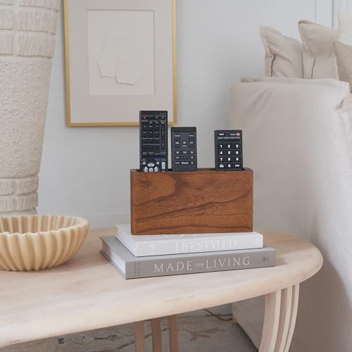 KIBAGA Premium Wooden Remote Control Holder - Easy Install Adhesive Wall Mount Caddy Keeps 3-4 TV Remotes Neatly Organized - Stylish Natural Wood Organizer is Perfect for Any Bed Or Living Room Wall - color: Brown