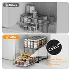 Spice Rack Organizer for Cabinet, 2 Tier Vertical Pull Out Spice Rack – Heavy Duty Metal Spice Organization for Cabinet, 40-Jar Capacity, Height Adjustable Cabinet Organizer (9"W×10.5"D×9"H, Black) - size: 9"W X 10.5"D X 9"H - 2 Tier